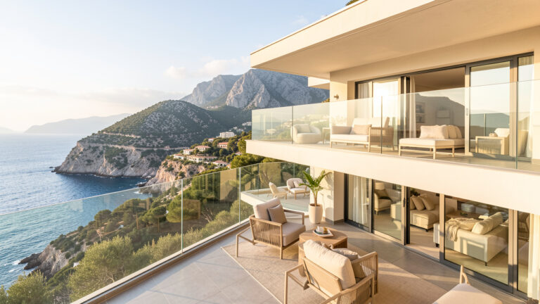 Duplex moderne lumineux avec grandes terrasses offrant une vue panoramique sur la mer Méditerranée et le littoral des Alpes-Maritimes.