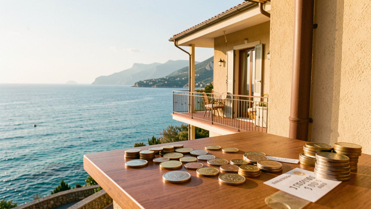 Appartement locatif méditerranéen avec vue sur le littoral des Alpes-Maritimes, accompagné d’éléments évoquant l’évaluation des coûts et de la rentabilité.